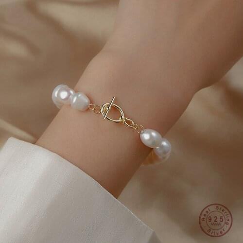 Baroque Style Natural Handmade Pearl Bracelet For Women 925 Sterling Silver Chain Classic Fashion Wedding Party Jewelry Gift