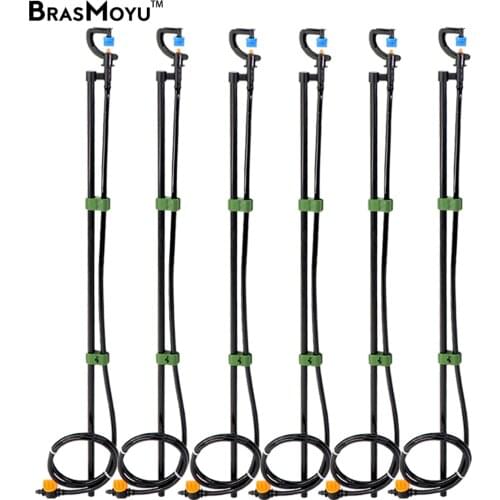 BRASMOYU 10PCS 180 Degree Sprinklers on 50cm Black Fiberglass Stake 1M Tubing Gardens Irrigation System 19.6'' Assembly Nozzles