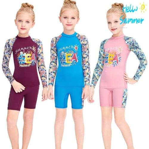 Children Sea Swimwear Girls Thin Athletic Swimsuit Two Pieces Swimming Suits For Kids Rash Guard Diving Set