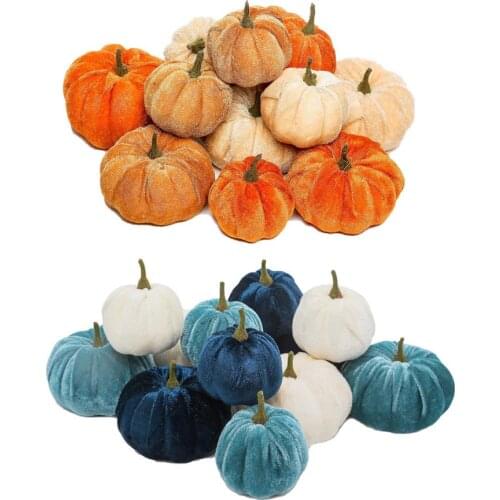 12pcs A Set Artificial Pumpkin Velvet Material Suitable For Autumn Wedding Thanksgiving Halloween Seasonal Holiday Decor