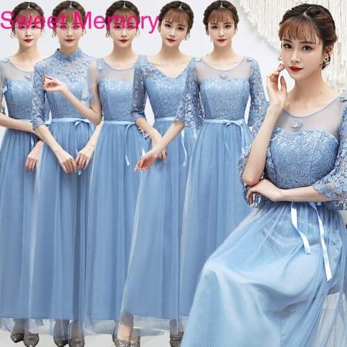 J39 Spring Summer Long Grey Blue Pink Cheap Bridesmaid Dress 2021 Fairy Bride Guests Wedding Dresses Plus Size Women Femme Robe