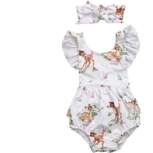Newborn Toddler Infant Baby Girls Deer Ruffles Romper Jumpsuit Clothes Outfits