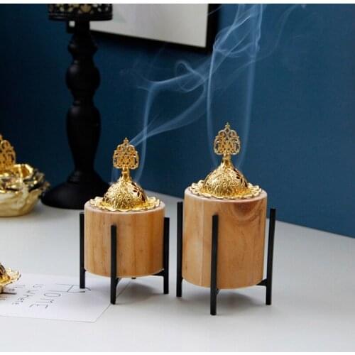 Middle Eastern Arabian Golden Metal Wood Combination Incense Burner Luxury Nordic Style Natural Pastoral Style Incense Burner
