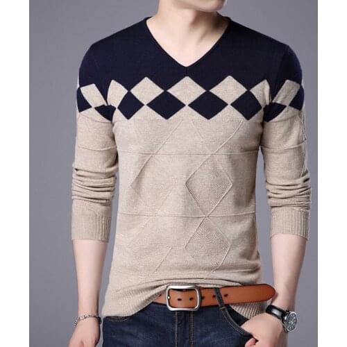 NIGRITY Men Brand Clothing 2019 Autumn Winter Slim fit Wool Sweater Men Argyle Pattern V-Neck Plaid Sweater