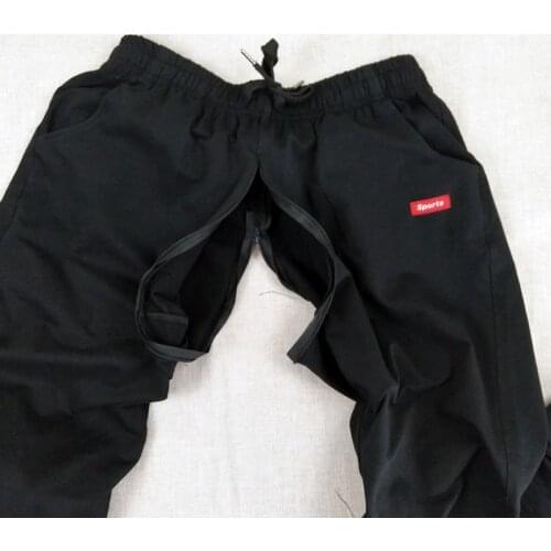 Mens Outdoor Sex Pants Spring Summer Autumn Winter Hot Sexy Trousers with Open Croth Zippers Hole Sexy Costumes Male Clothes