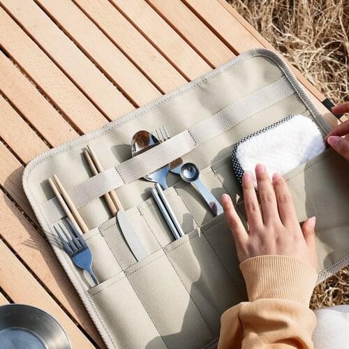 Outdoor Portable Folding Tableware Storage Bag Rack Hook Picnic Kit Tripod Bag Square Bag Camping Kitchen Cookware Organizer