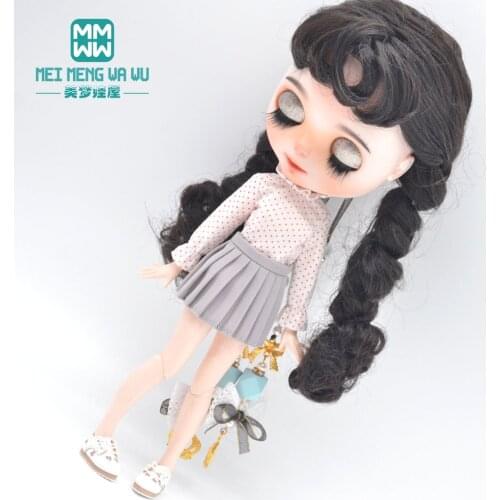 Blyth doll clothes Fashion Polka dot shirt, pleated skirt, high heels for 28-30cm Azone OB accessories girl gift toy