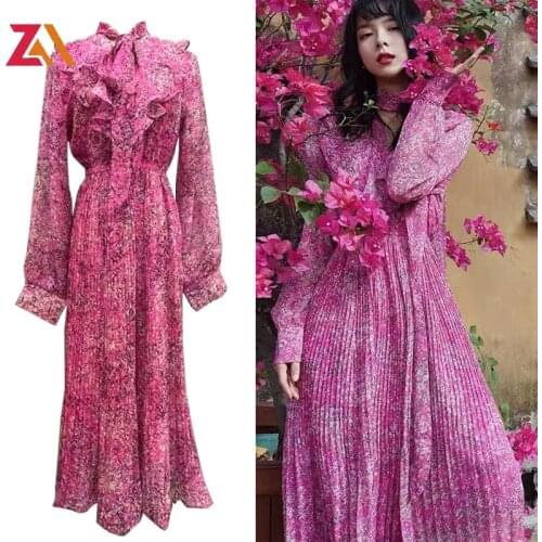 ZALady Summer Party Evening Midi-long Dresses For Women Elegant Ruffles Bow Floral Printed Drape Vacation Woman Dress Robe mujer