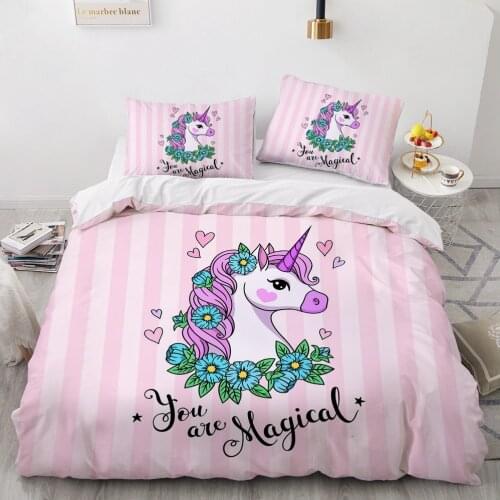 Luxury 3D Duvet Cover Set Comforter Bedding Set Full King Queen Double Single Size Unicorn Pink Cartoon Design Custom Bedclothes