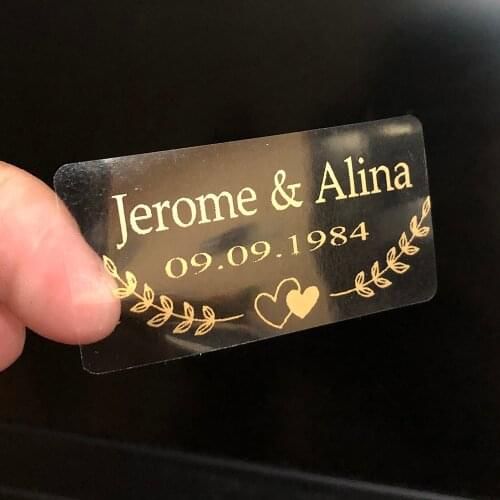 DIY 1984- 100PCS Gold Wedding bubble Labels Custom Transparent Stickers,Personalized Wedding Favor stick