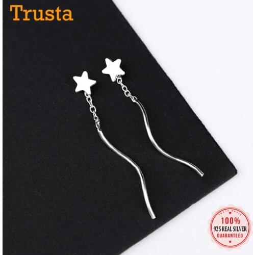 Trusta Fashion Hot 100% 925 Sterling Silver Stud Earrings little Star Linked Drop Stick Girls Friends Gift DS501