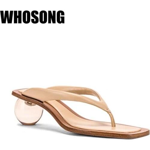 Summer Women Slippers Girls Weaving Slides Woman Outside Flip Flops Shoes Ladies Square Toe Med Heels Female Black Brand Slides