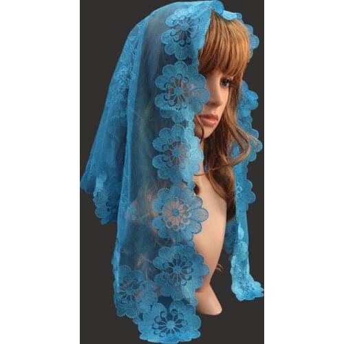 Blue Spanish Lace Mantilla Chapel Shawl Scarf Catholic Veil