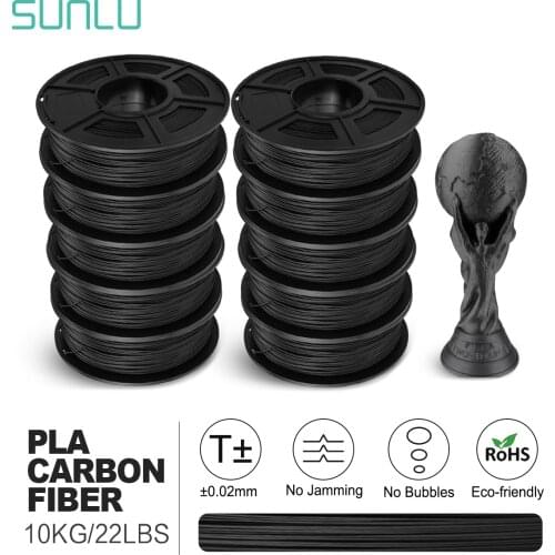 SUNLU Carbon Fiber PLA 3D Filament For 3D Printer 1.75mm Black PLA Carbon Filament 5rolls/set 10KG 3D Printer Filament Extruder