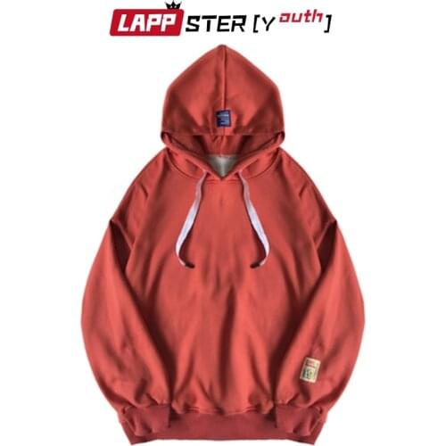 LAPPSTER-Youth Couple Solid Fleece Korean Hooded Hoodies 2021 Autumn Men Oversized Hip Hop Harajuku Sweatshirts Male Hoodie 5XL