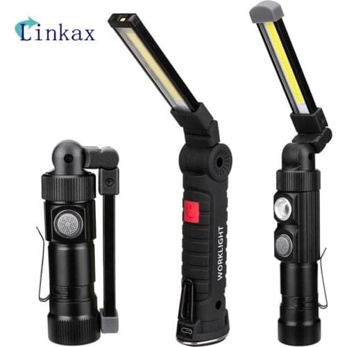 USB Rechargeable Portable COB Flashlight Torch Magnetic LED Work Light COB Inspection Hanging Lamp For Outdoor Camping Car