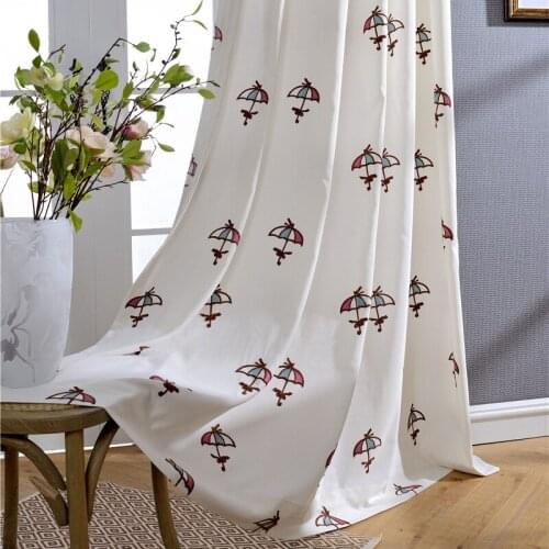 Embroidered Cartoon Umbrella Curtain for Kids Room Children Baby Room Modern Cotton Fabric Living Room Bedroom Window Curtains