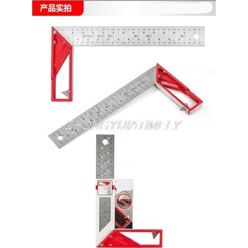 High-precision 90-degree stainless steel square ruler, woodworker 45 marked line ruler, steel ruler, hole stainless steel ruler