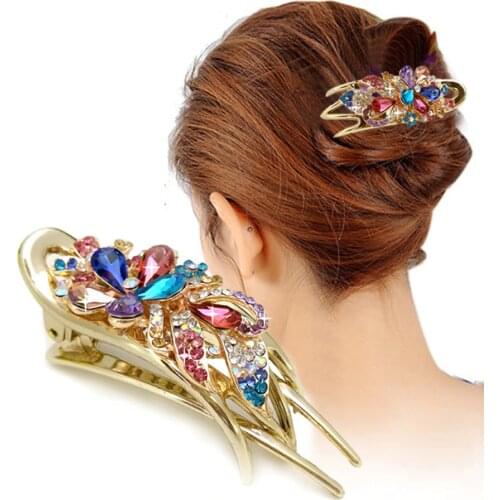 Haimeikang Hair Clip for women Elegant Crystal Rhinestone Flower Hairpins Duckbill Clips Headband Colorful Bow Floral Headwear