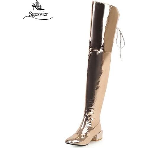 Sgesvier 2020 plus size 48 women thigh high boots zip lace up autumn winter boots sexy square heels party prom shoes ladies G801