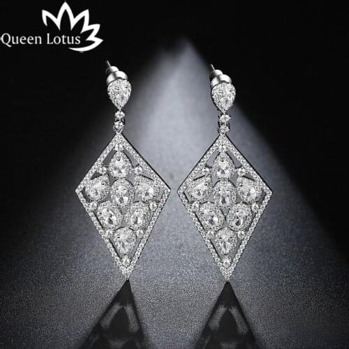 Queen Lotus 2018 High Grade Women Crystal Earrings Hollow Geometric Drop Earrings Jewelry Ethnic Big Earrings Lady Birthday Gift