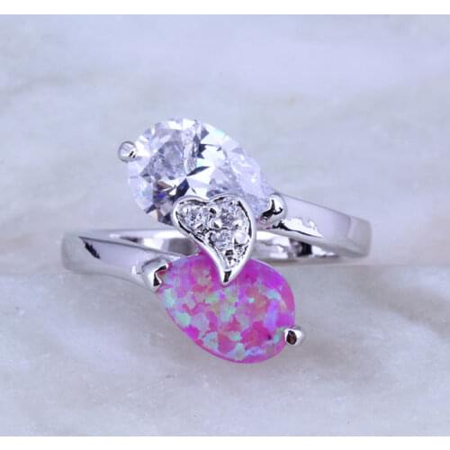 Love Monologue Aesthetic Silver Color Pink Fire Opal & Cubic Zirconia Ring for Women J0533 Fast Shipping