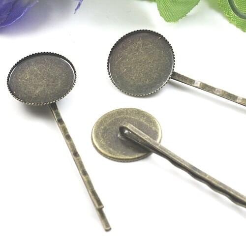 10pcs 16mm Hairpin Settings Antique Bronze Word Folder Clip Base Blank Bezel Cabochon Cameo DIY Headwear Craft
