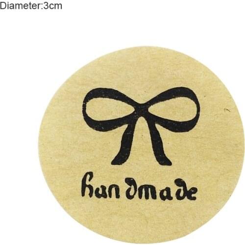 1200 Pcs/lot Vintage Cute Kraft Paper Seal Sticker Round"Handmade"With Bow DIY Multifunction Baking Packaging Label Stickers