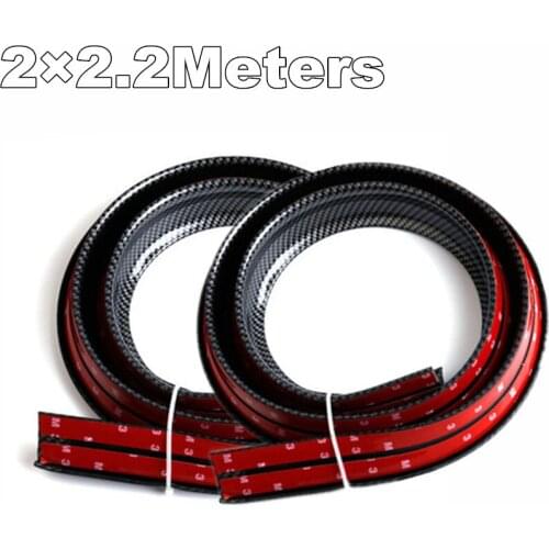 2 Pcs x (2.2M x 5.2CM ) Carbon Fiber Flexible Heavy Duty Rubber Car Side Skirt Scratchproof Bumper Protective Decorative Strip