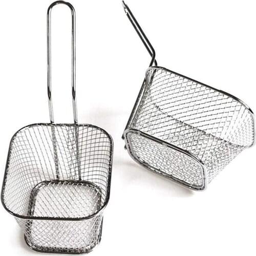 2PCS Mini Stainless Steel French Fries Fried Basket Chef Basket Slotted Spoon Tool Potato Cooking Tool