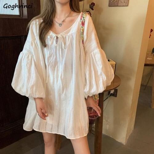Summer Shirts Women Long Lantern Sleeve Female Tops Streetwear Preppy Style Sweet Loose Solid Ladies Blouses All-match Trendy