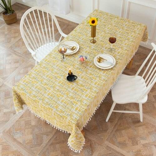 Embroidery Decorative Linen Tablecloth With Tassel Dustproof Thicken Rectangular Wedding Dining Table Cover Tea Table Cloth