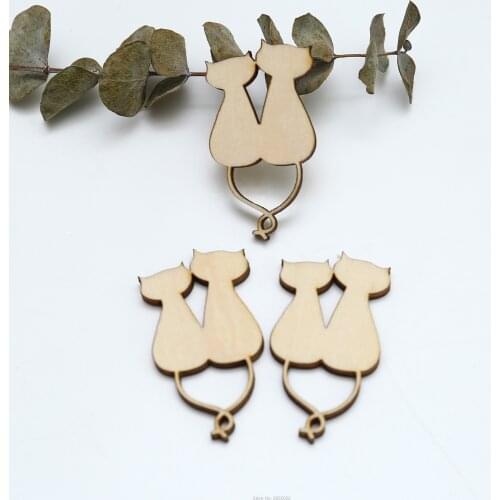 Wooden Cats in love Laser Cut Unfinished DIY kitty tags,Wood pets tags, craft shape,wedding DIY decor