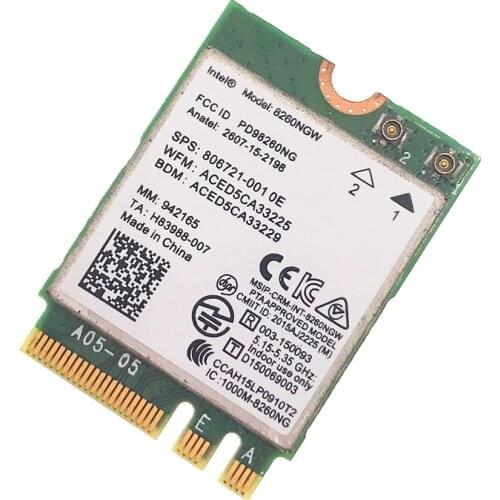 Free shipping! Dual Band Wireless-AC Intel 8260 (8260NGW) NGFF Wwifi Card 867Mbps 2.4/5GHz 802.11a/b/g/n/ac Bluetooth 4.2