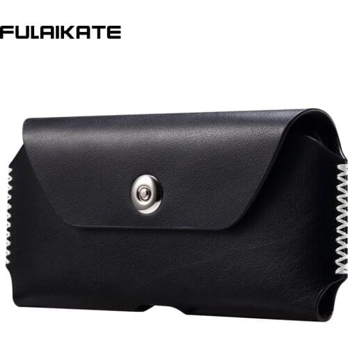 FULAIKATE Genuine Leather Soft Phone Bag with Clip Ultra Thin Mens Waist Pouch for Mobile Elastic Holster 5.5"-7.2" Large Size