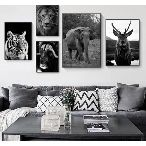 African Animal Posters And Prints Deer Lion Elephant Wall Art Canvas Painting Modern Nordic Wall Pictures Living Room Home Decor