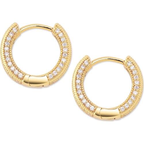 OMYFUN Classical Hoop Earrings Shining CZ Iced Paved Hoop Ear Bijoux Women Men Hoop Earrings Aretes De Moda HIPHOP Jewelry E110