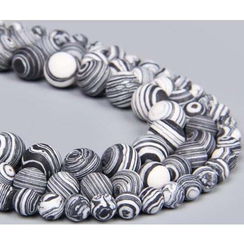 Matte Stone Black White Lace Malachite Round Loose Spacer Beads 15" Strand 6 8 10 12 MM Pick Size For Jewelry Making Wholesale