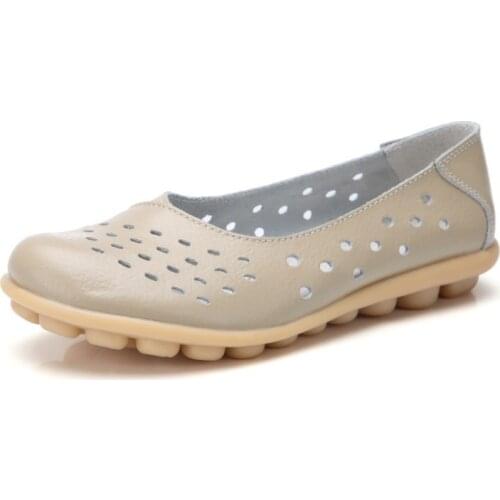 Summer Genuine Leather Women Flats New Cut-Outs Comfortable maternity shoes Womens Loafers Female Solid Shoe Large Size