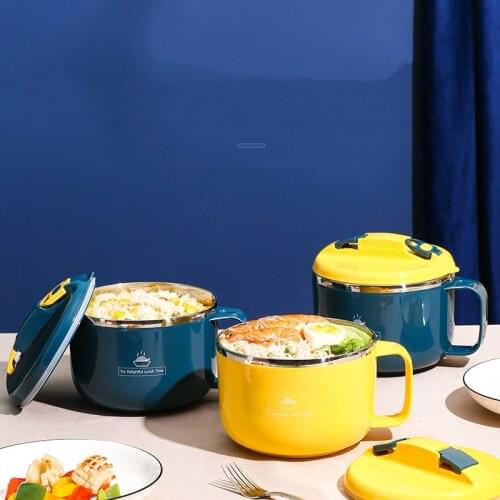 1pc 1200ML Large Capacity 304 Stainless Steel Instant Noodle Bowl with Lid Holder Portable Lunch Box for Students Free Tanleware