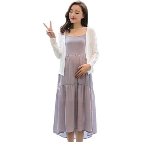 Fashion Maternity Dress Clothes Sets Sundress And Cardigan Clothes for Pregnant Women Pregnancy Long Clothing