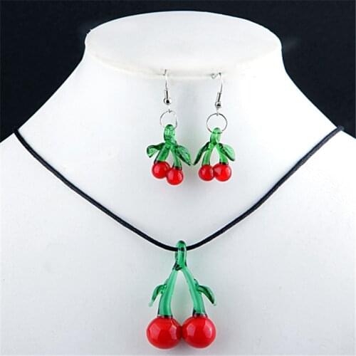6 Sets/Lot Cherries Lampwork Glass Murano Necklace Earrings Set