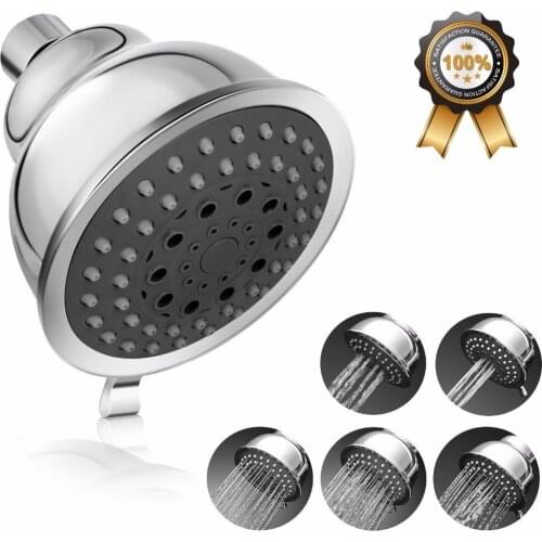 Rain Fall High Pressure Showerhead, Wall-Mounted Filtered 5 Settings Shower Head with Removable Water Restrictor Chrome Finish