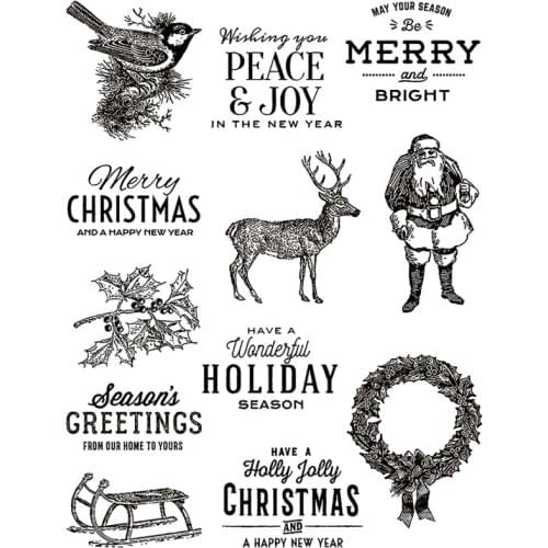 2021 New Merry Christmas Words Clear Stamps Santa Claus and Elk Iris Scrapbooking For Crafts Card Making no Metal Cutting Dies