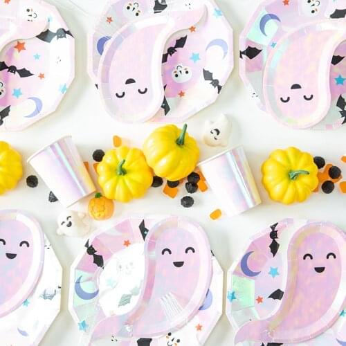 Halloween Ghost Disposable Tableware Happy Halloween Decoration Paper Plates Cups Napkin