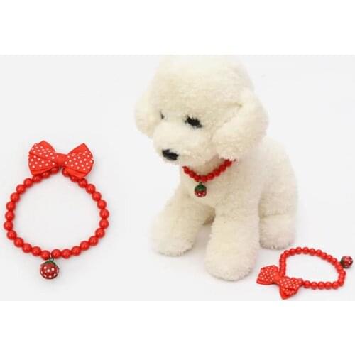 Bowknot Pet Dog Cat Collar Strawberry Bell Bead Pet Necklace Dog Necklace for Cat Puppy Dogs Cats Supplies Pet Decor