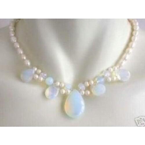 Blue Fire Opal and Fresh Water Pearl Cluster Necklace