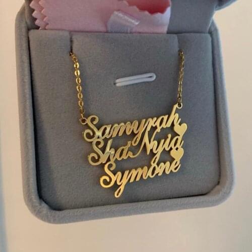 Multi Name Necklaces Pendants Stainless Steel Custom 1-3 Name Heart Choker Necklaces Personalized Jewelry bijoux femme