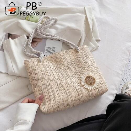 Casual Shoulder Bags Handbags Vintage Beach Daisy Woven Shoulder Bag Women Summer Vacation Large Tote Handbags