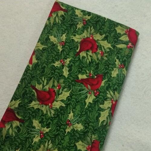 Christmas Green Blue Snowflake Leaf Red Bird Printed Cotton Fabric 50x105cm Animal Fabric Patchwork Cloth Dress Home Decor